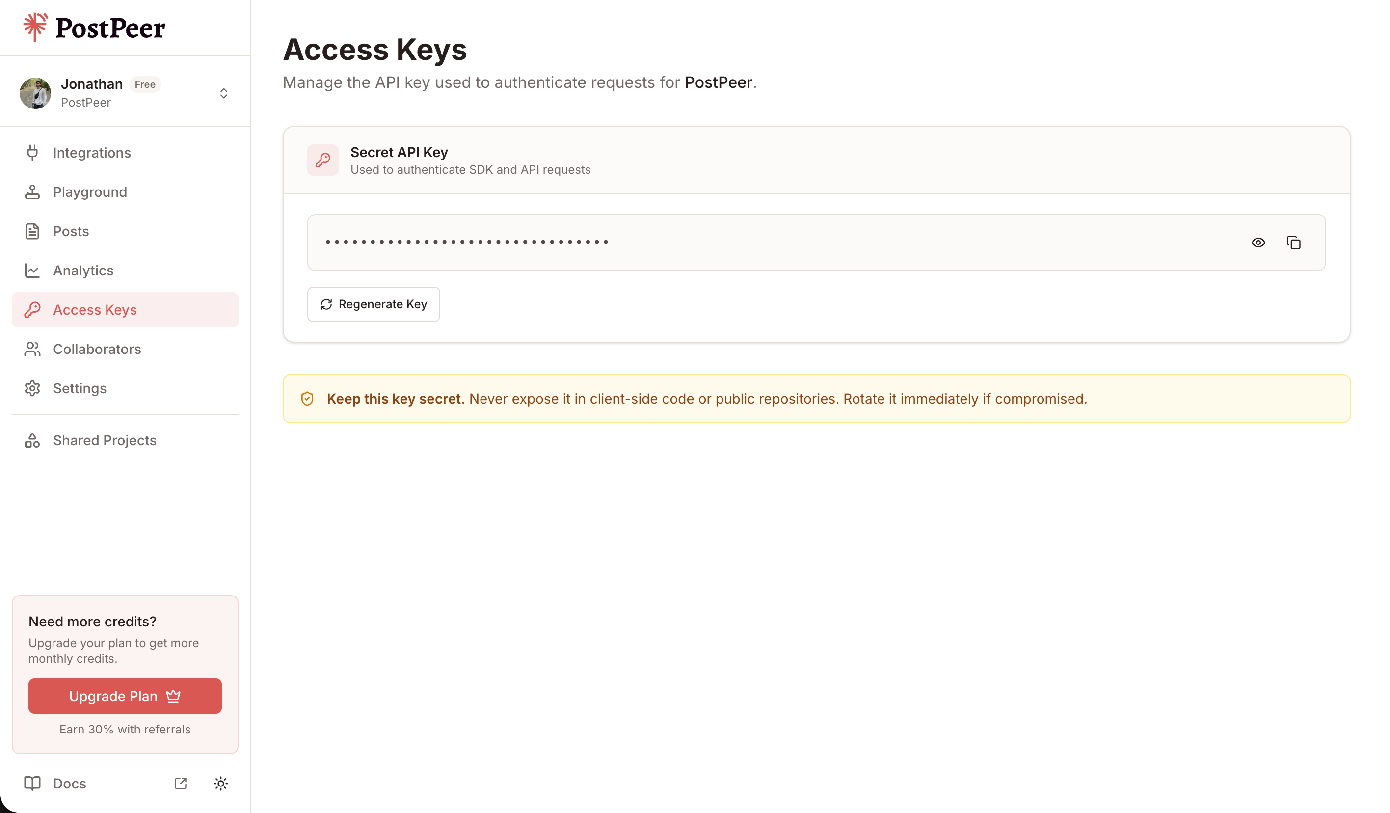 PostPeer Access Keys