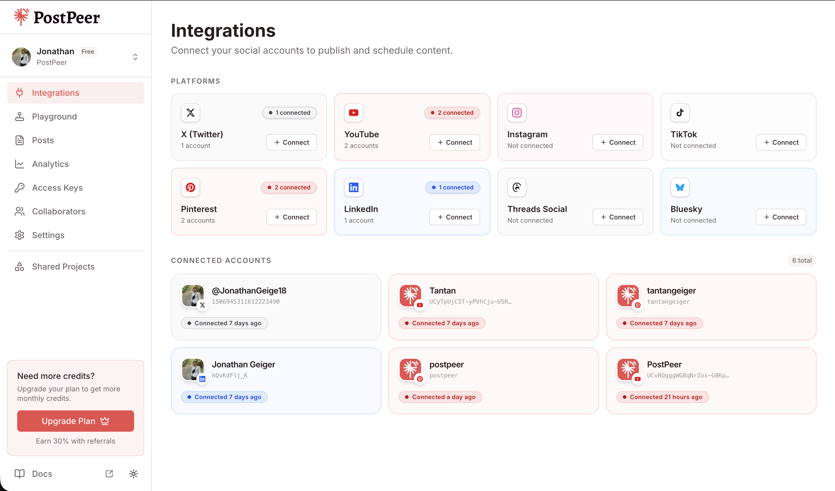 PostPeer Integrations Dashboard
